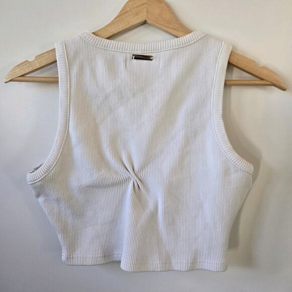 Maniere De Voir Womens Cropped Tank Top 6 White Tacked Ribbed Knit Minimalist - Picture 3 of 8